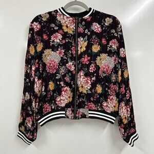 HSquared Med Floral Quilted Bomber Jacket Dark Academia Whimsigoth Fairy Varsity